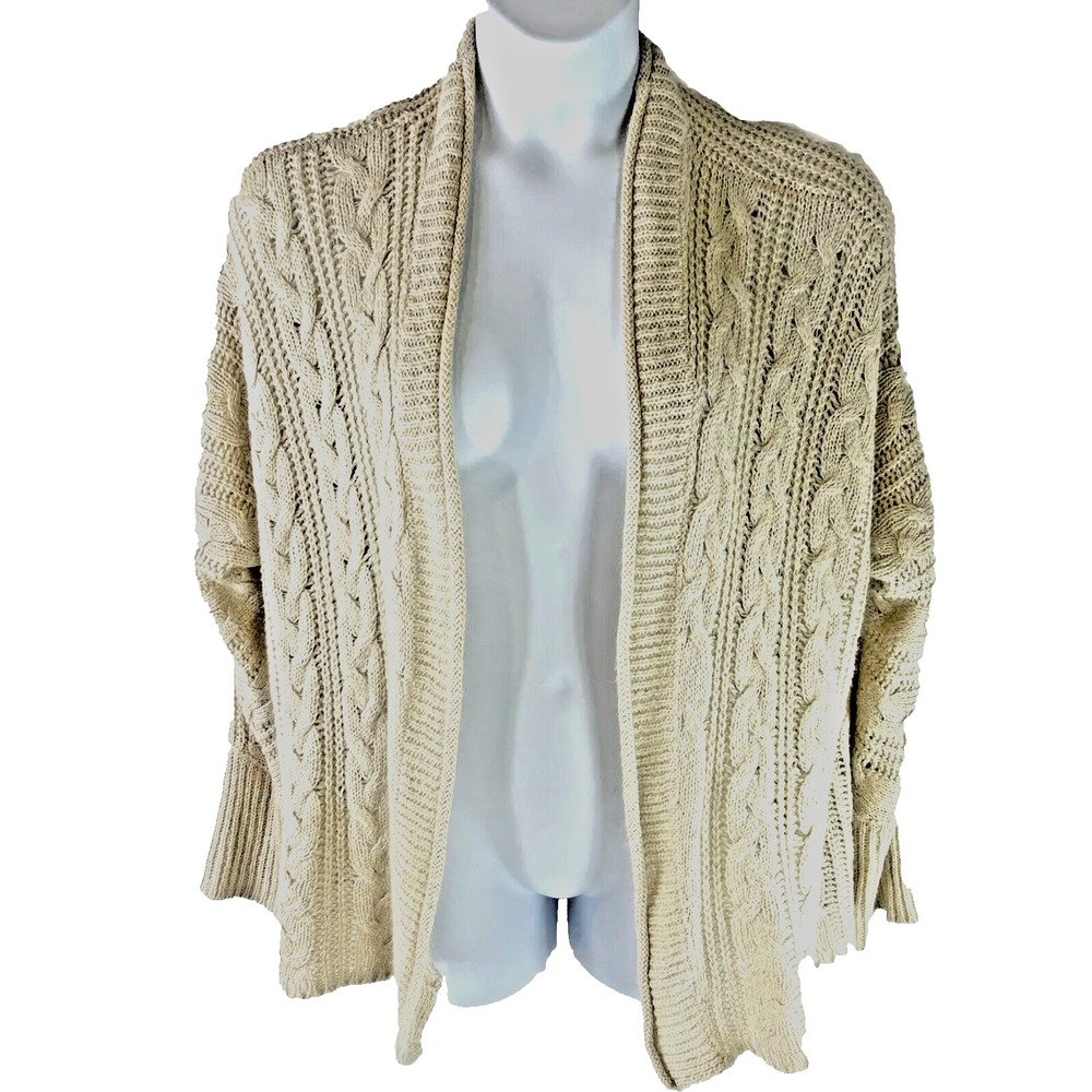 Hippie Rose Medium Cream Open-Front Cardigan Cable Classic Boho Preppy Solid